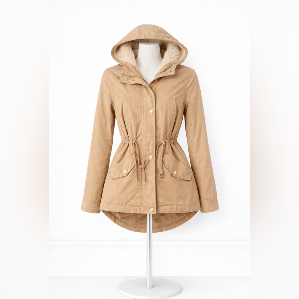 Collection B Sherpa Lined Utility Jacket XS Hooded Anorak Faux Fur Lined Coat